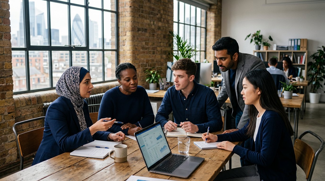 Business team collaborating in a modern office
