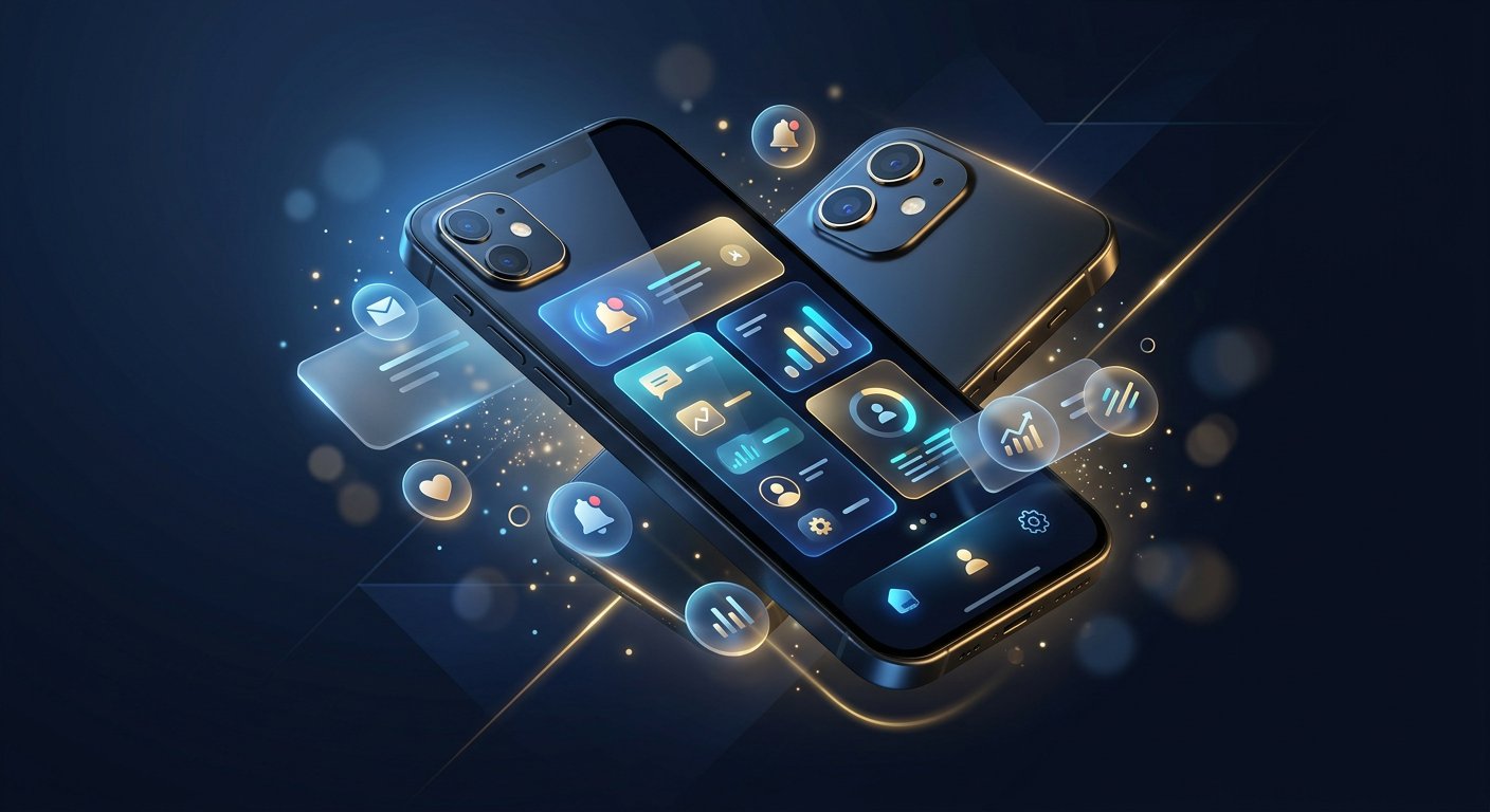 Mobile app interface in 3D render