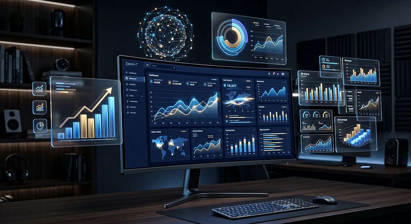 Business management software dashboard in 3D render